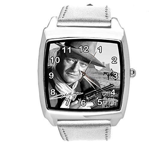 Silver Leather Square Watch for Fans of Western Movies