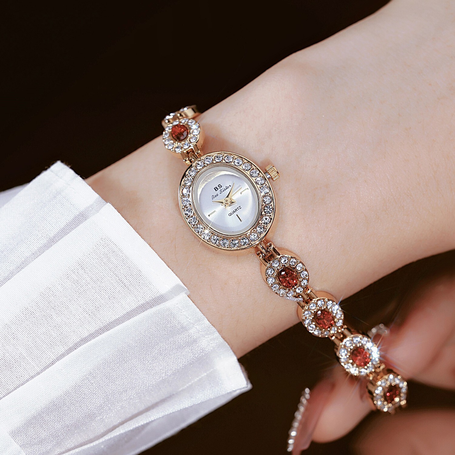 Luxury Women Watch Diamond Ruby Gemstone Bracelet Band Women’s Wrist Watch