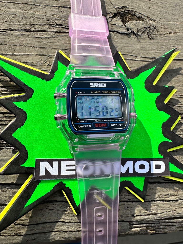 Purple Holo Watch – Rainbow Holographic Glitter Dots – Clear SKMEI Digital Watch