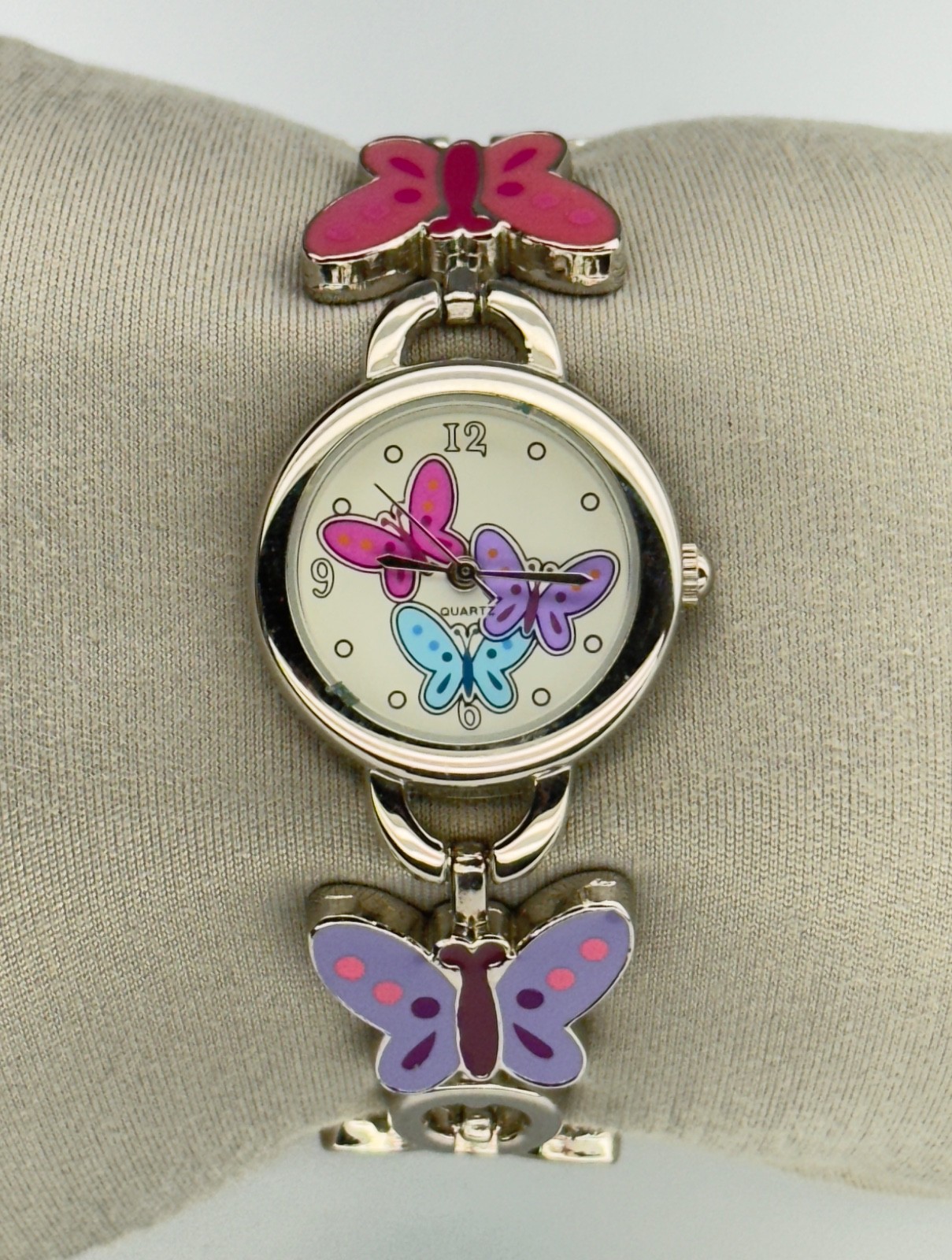 Womens Butterfly Quartz Wristwatch Charm Linked Bracelet Band Silver S242 Analog