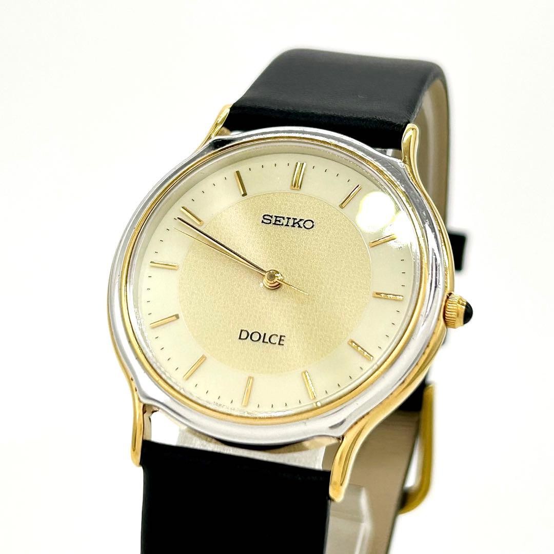 Seiko Dolce 5E31-6D60 Quartz Watch Gold White Black Battery