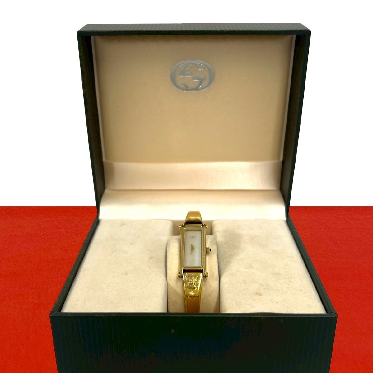 GUCCI Working with Case GUCCI 1500 Bangle Watch GP Quartz Wristwatch Gold Beige