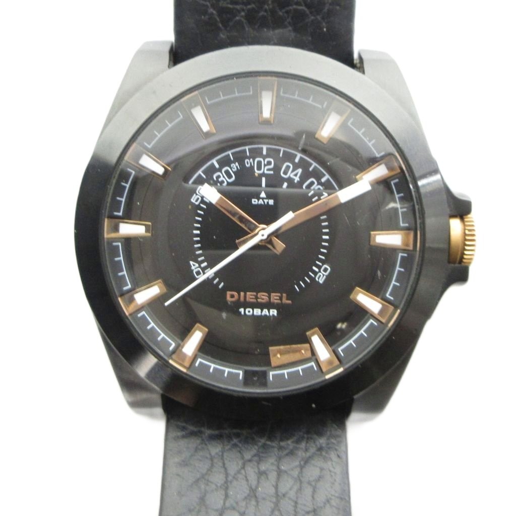Diesel DZ-1732 Men’s Quartz Watch 45mm Black Leather Band Steel Case