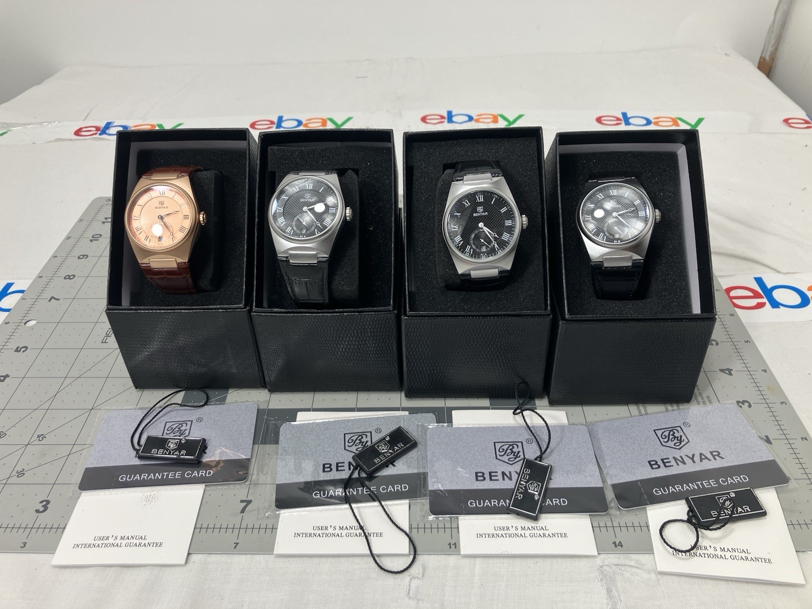 Lot Of 4 Benyar 5199 Quartz Watches Leather Bands. New in Boxes with Papers.