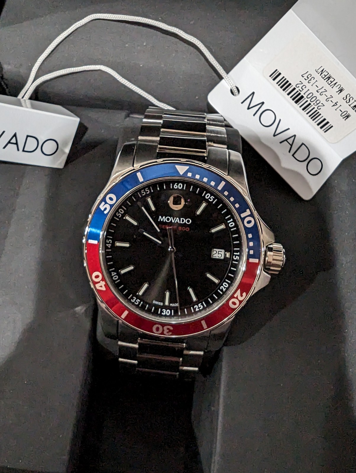 Movado “Series 800” 40mm Black Dial *Pepsi Blue/Red Bezel* UNWORN Swiss Quartz!