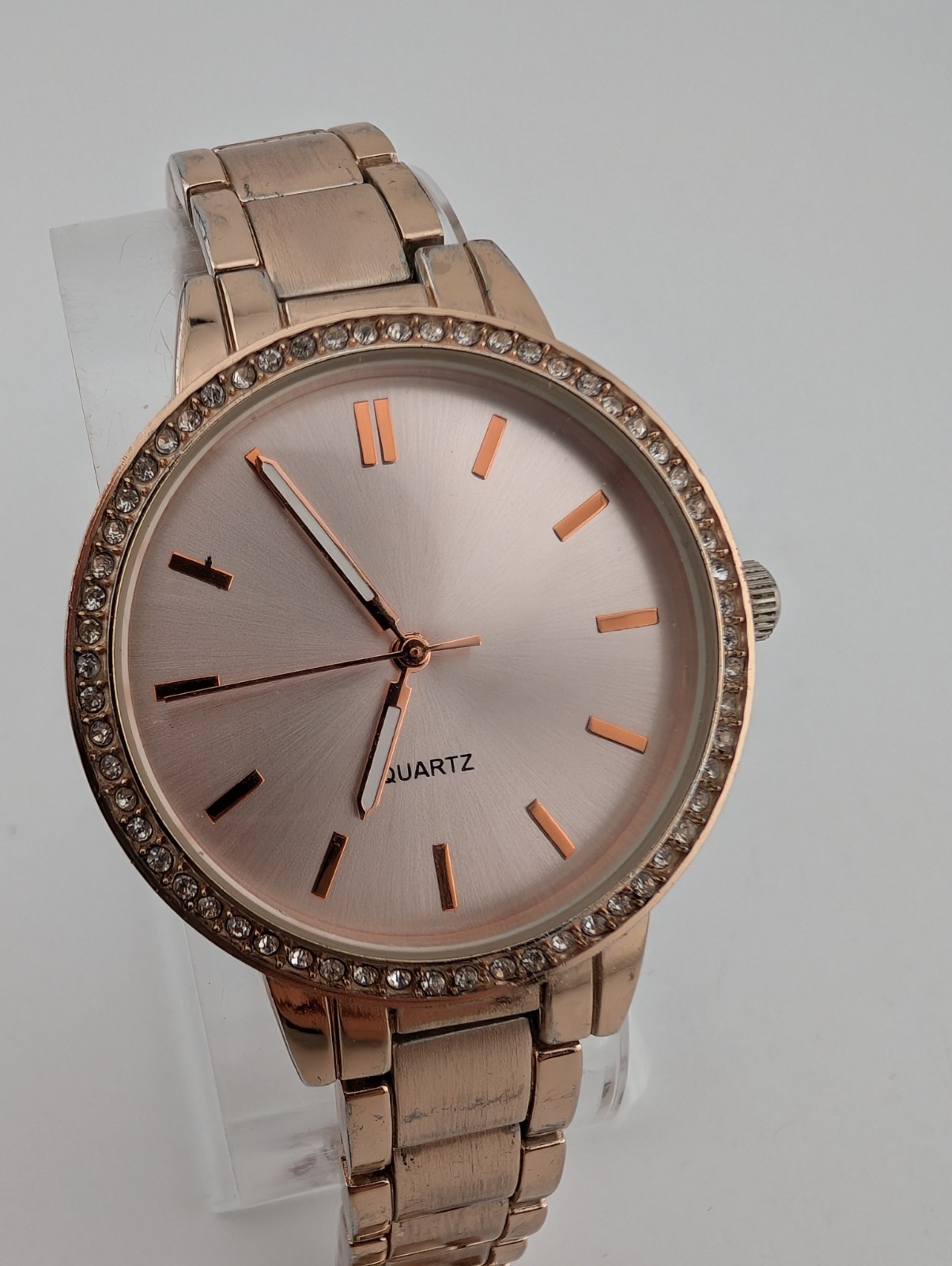 Aeropostale Watch Women 36mm Rose Gold Case Rhinestones 7″ Band- New Battery