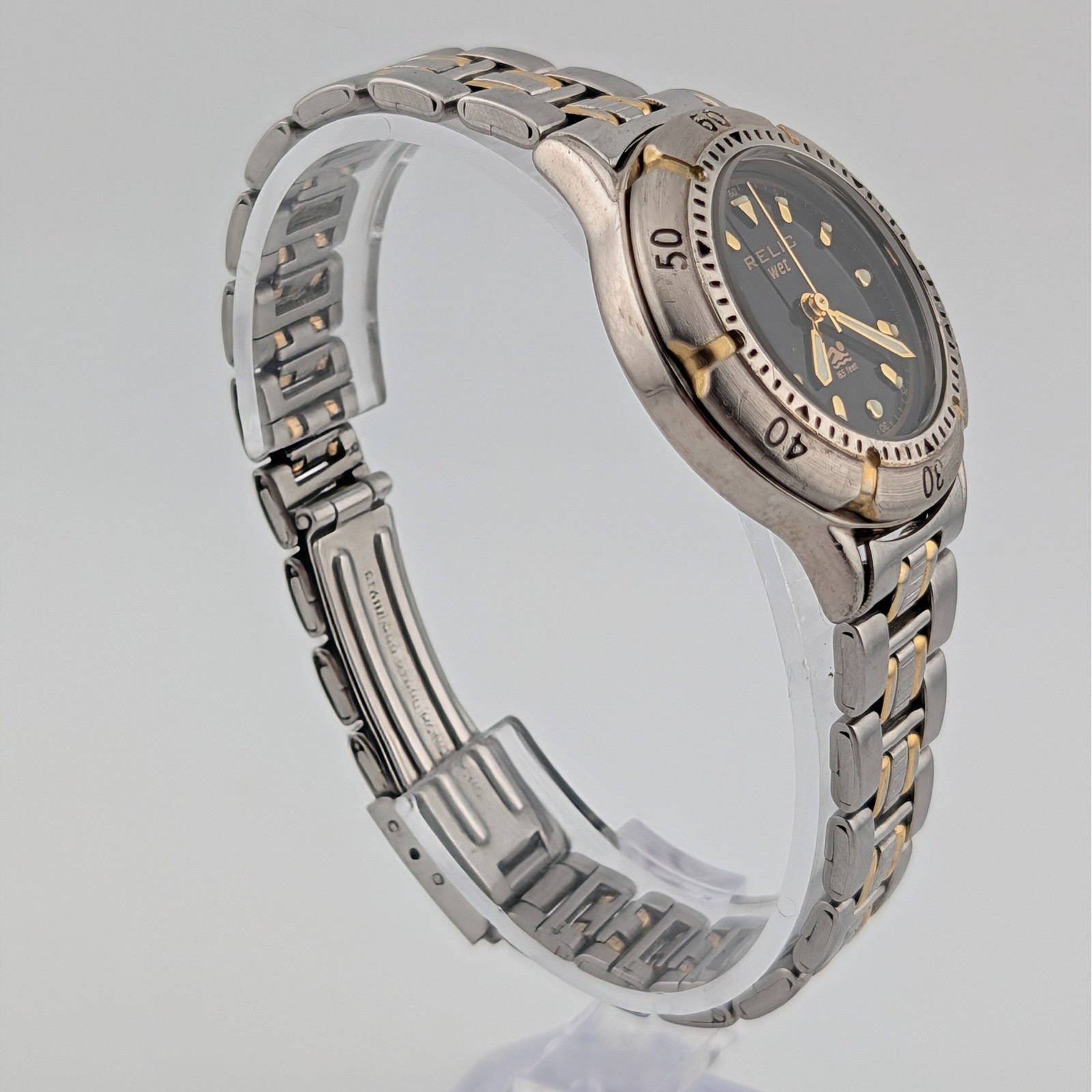 Relic Wet Diver Style Quartz Women’s Watch Two Tone Rotating Bezel Black Dial