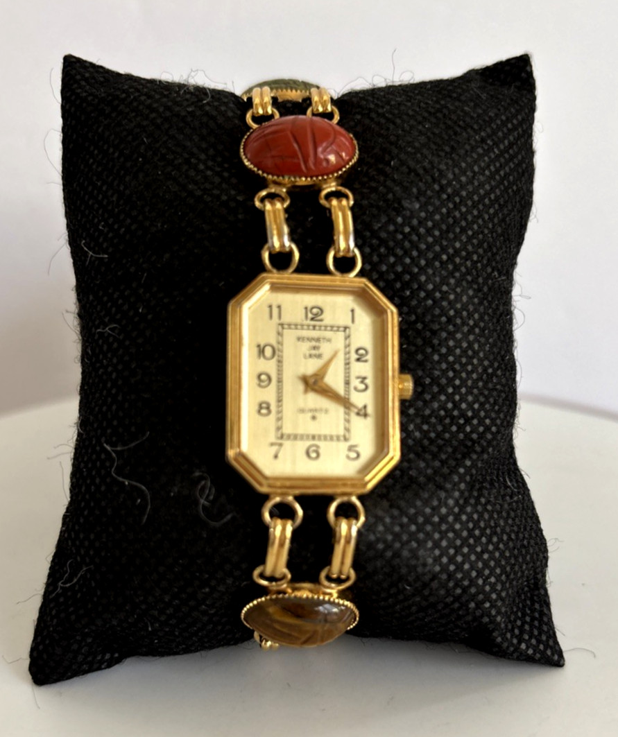 Kenneth Jay Lane Women’s Egyptian Scarab Gemstones Gold Tone Quartz Watch 6.7