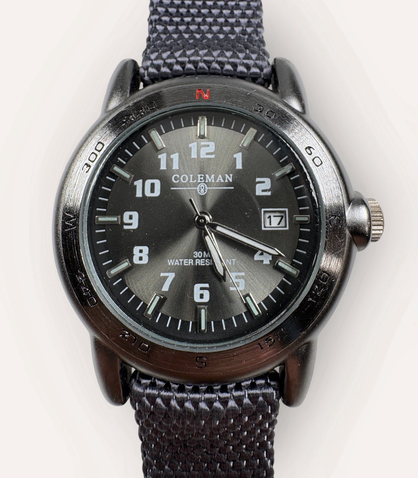 Coleman Field Watch Gun Metal Dial Date Nylon Band Running