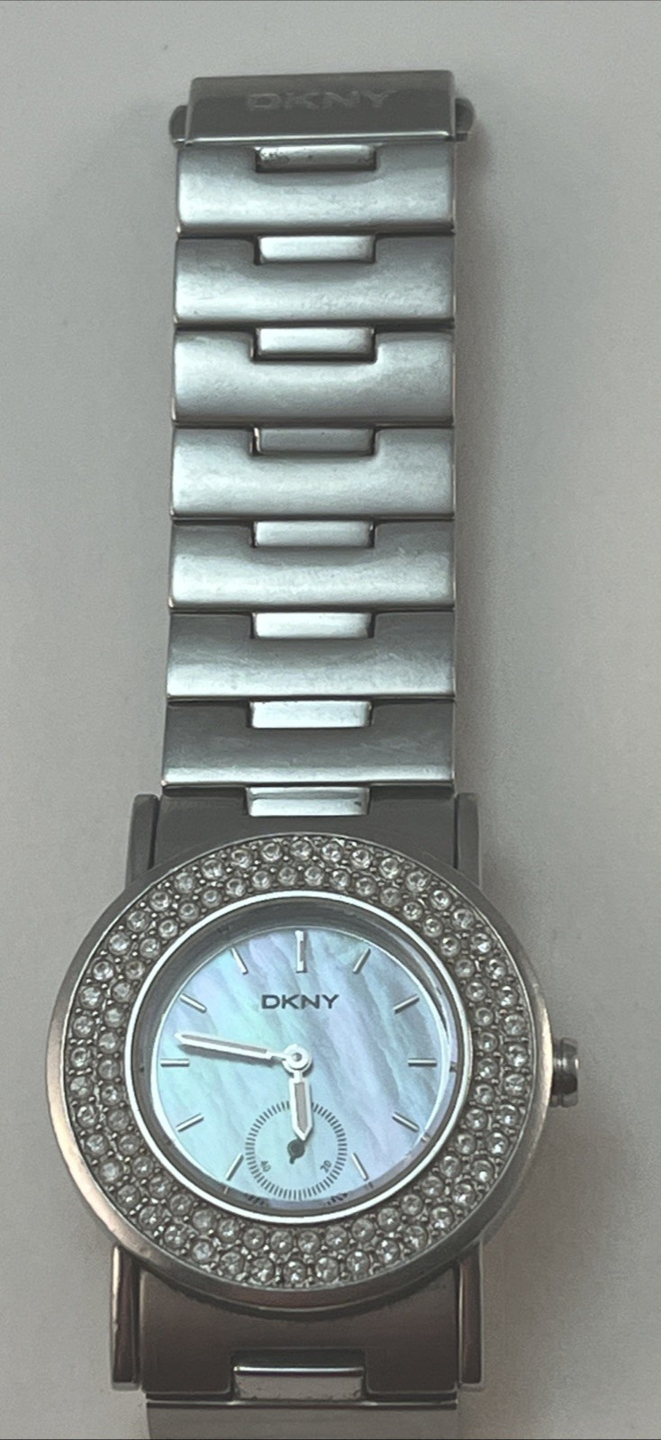 DKNY Rhinestone Ladies Quartz Watch MOP Face Runs Great 340512 3497