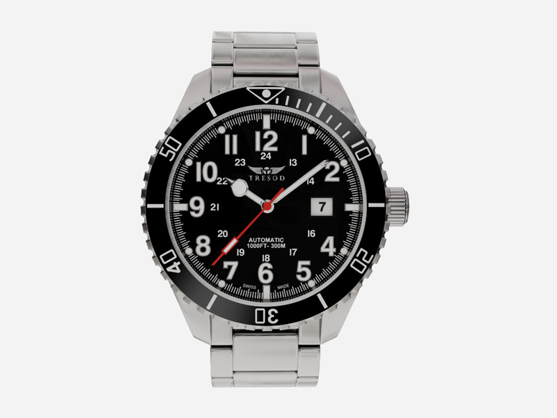 Tresod Ocean Master SWISS MADE SW200 Automatic Black Dial Ceramic Bezel SS Watch