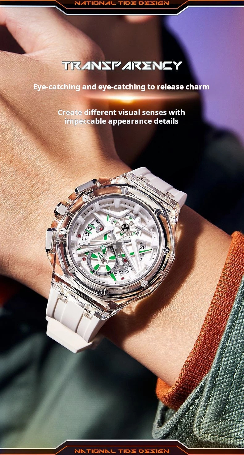 Men’s Quartz Watch Rubber Strap Waterproof Luminous Date Sport Male Wristwatch