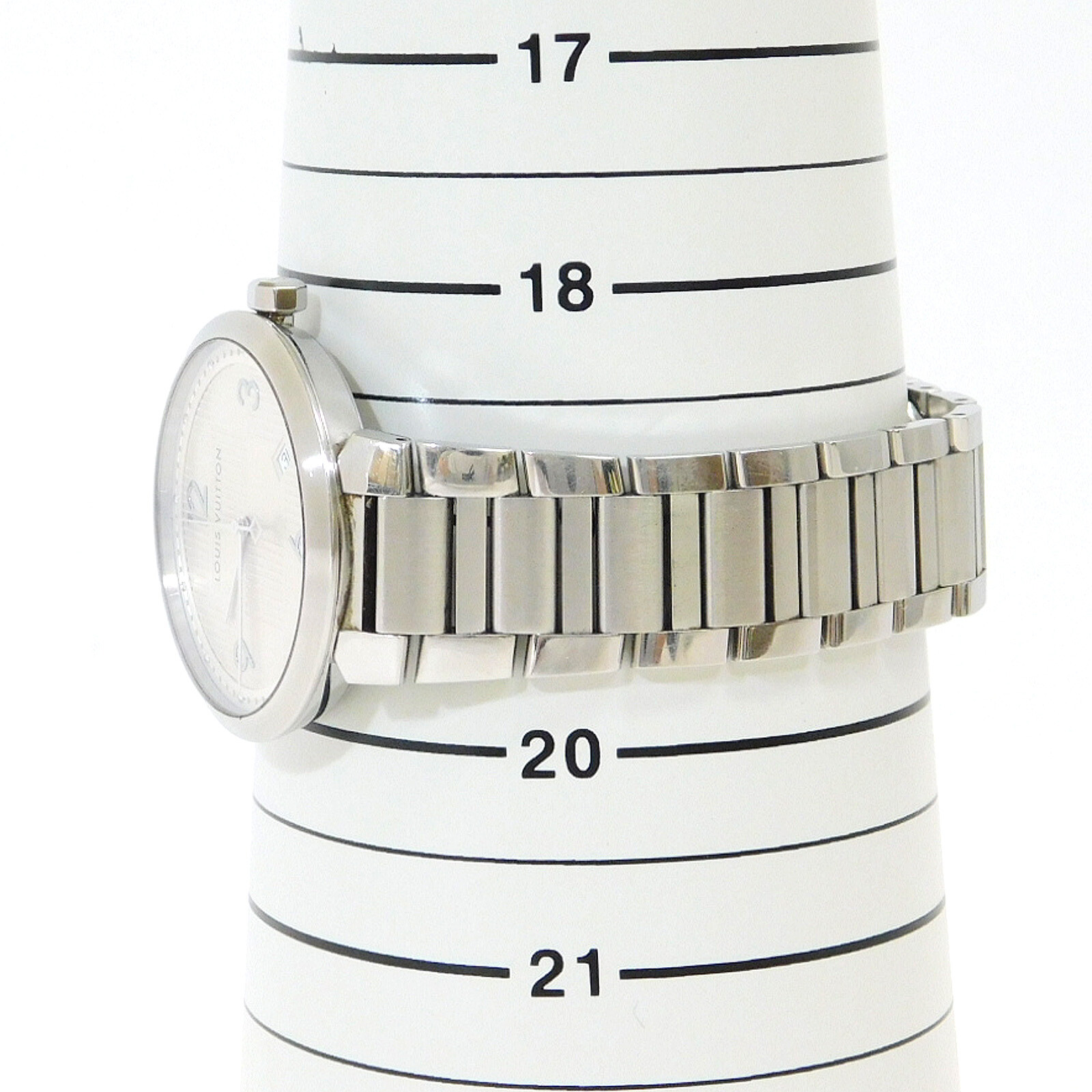 LOUIS VUITTON TAMBOUR DAMIER S. Steel Q1D01 Quartz Men’s Watch #W057 Rise-on