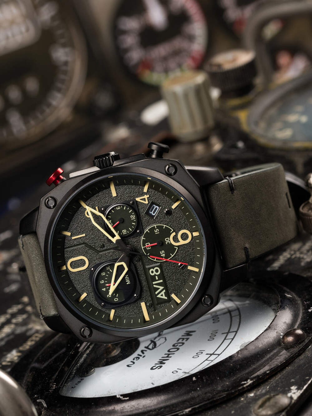 AVI-8 Hawker Hunter Retrograde Chronograph Green Dial / Leather | Green Dial Sta