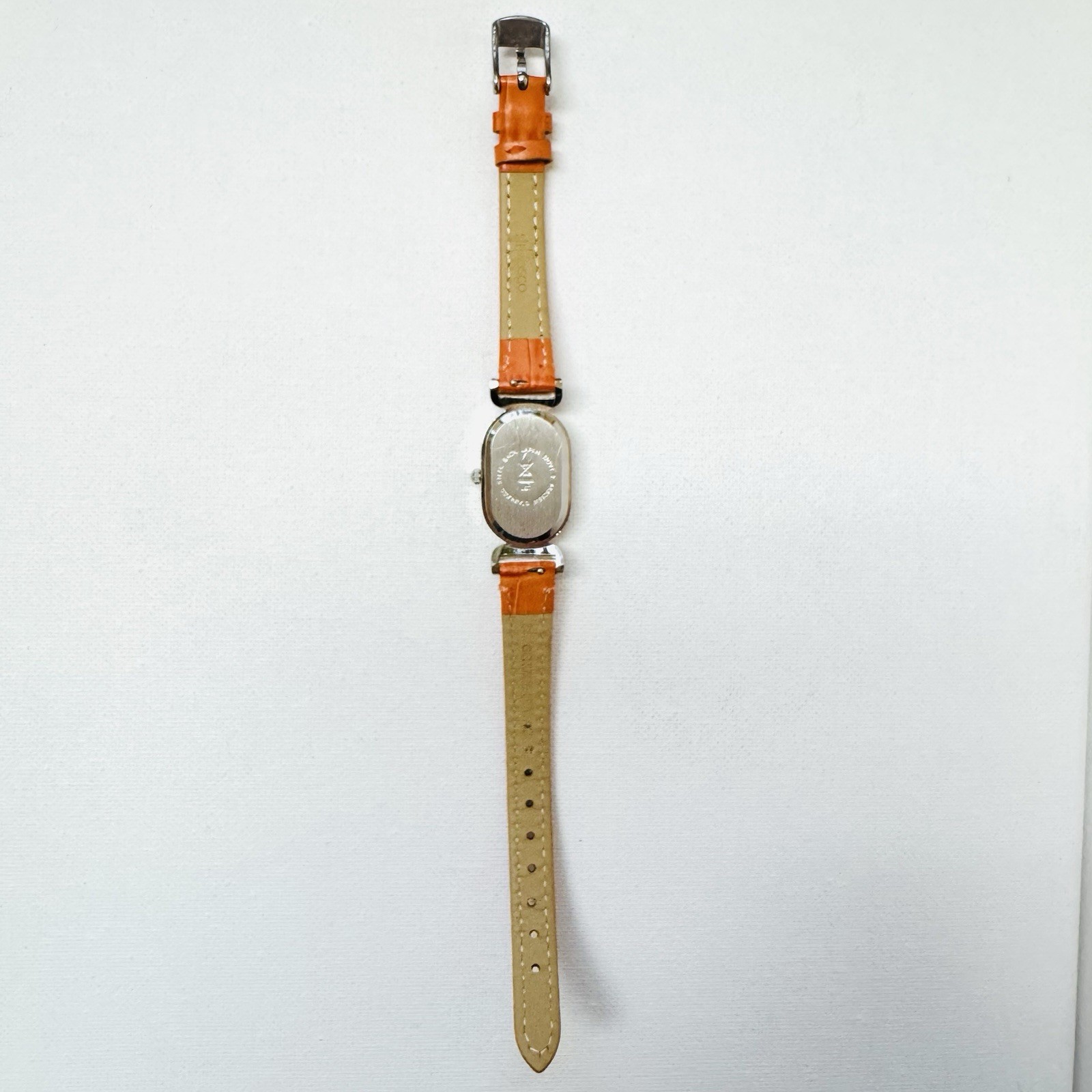 Strapsco Women’s Oval Dress Watch Silver Orange Croco Leather