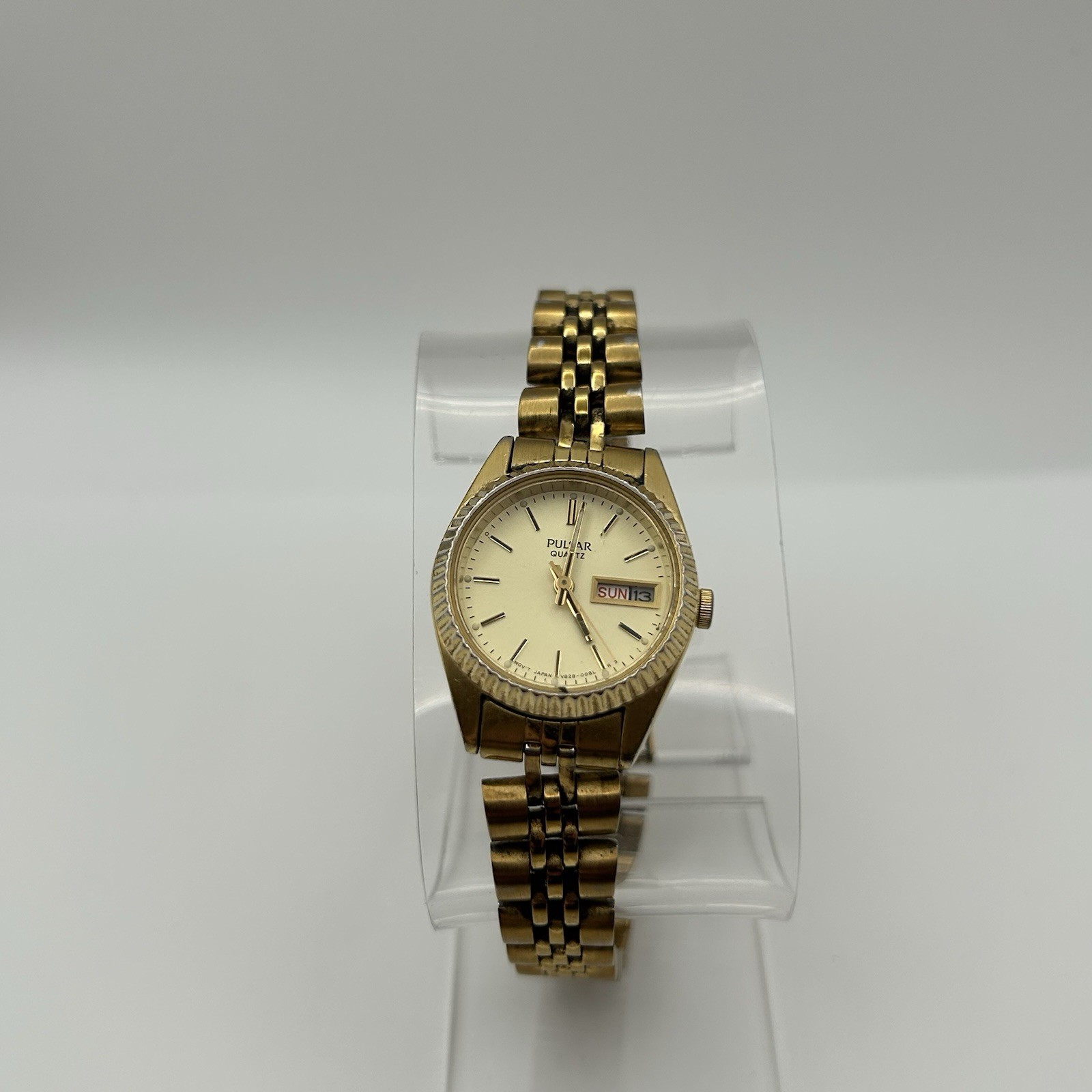 Vintage Pulsar (Seiko) Quartz Gold Tone 23.4mm Women’s Day/Date Watch New Batter