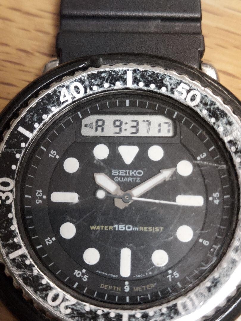 SEIKO H558-5000 Arnie Hybrid Diver Quartz Analog Black 150m Predator used