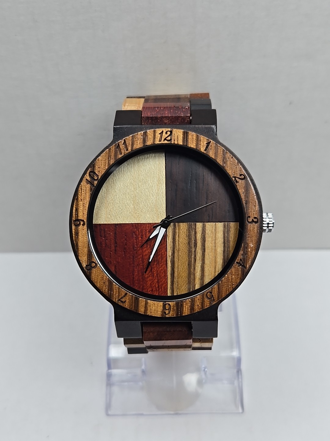 Unbranded Wooden Watch Color Block Dial Wood Band Quartz New Battery Lightweight