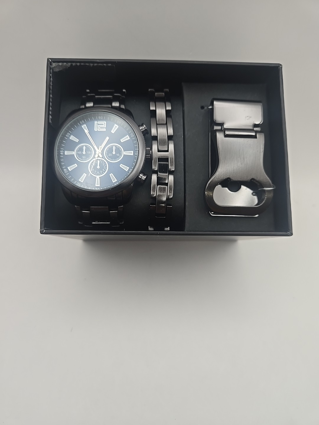 Men’S Fashion Stainless Steel Watches Date Chronograph Wristwatch +bracelet