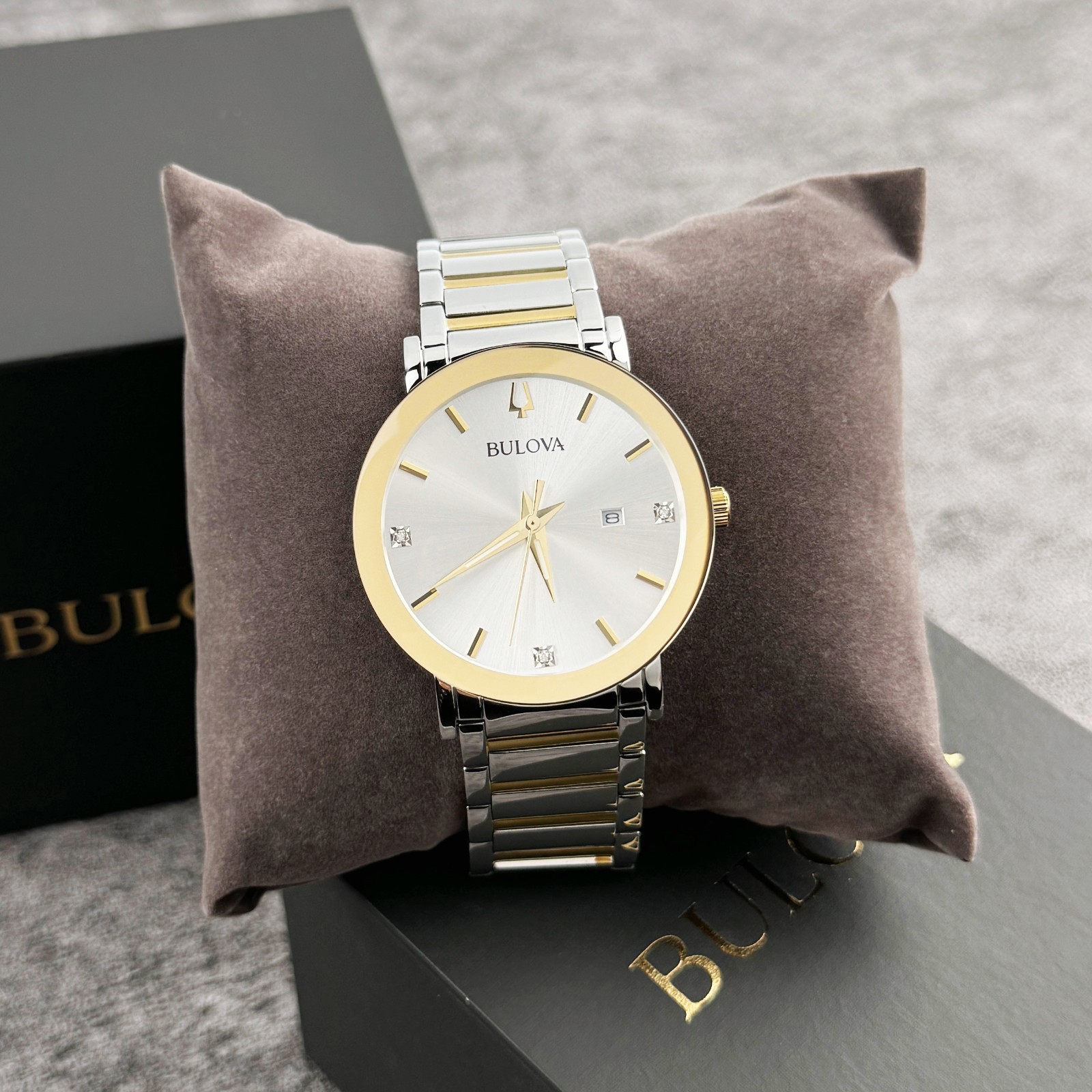 Bulova Men’s Futuro Modern Two-Tone Diamond Silver Gold Dial Men’s Watch 98D151