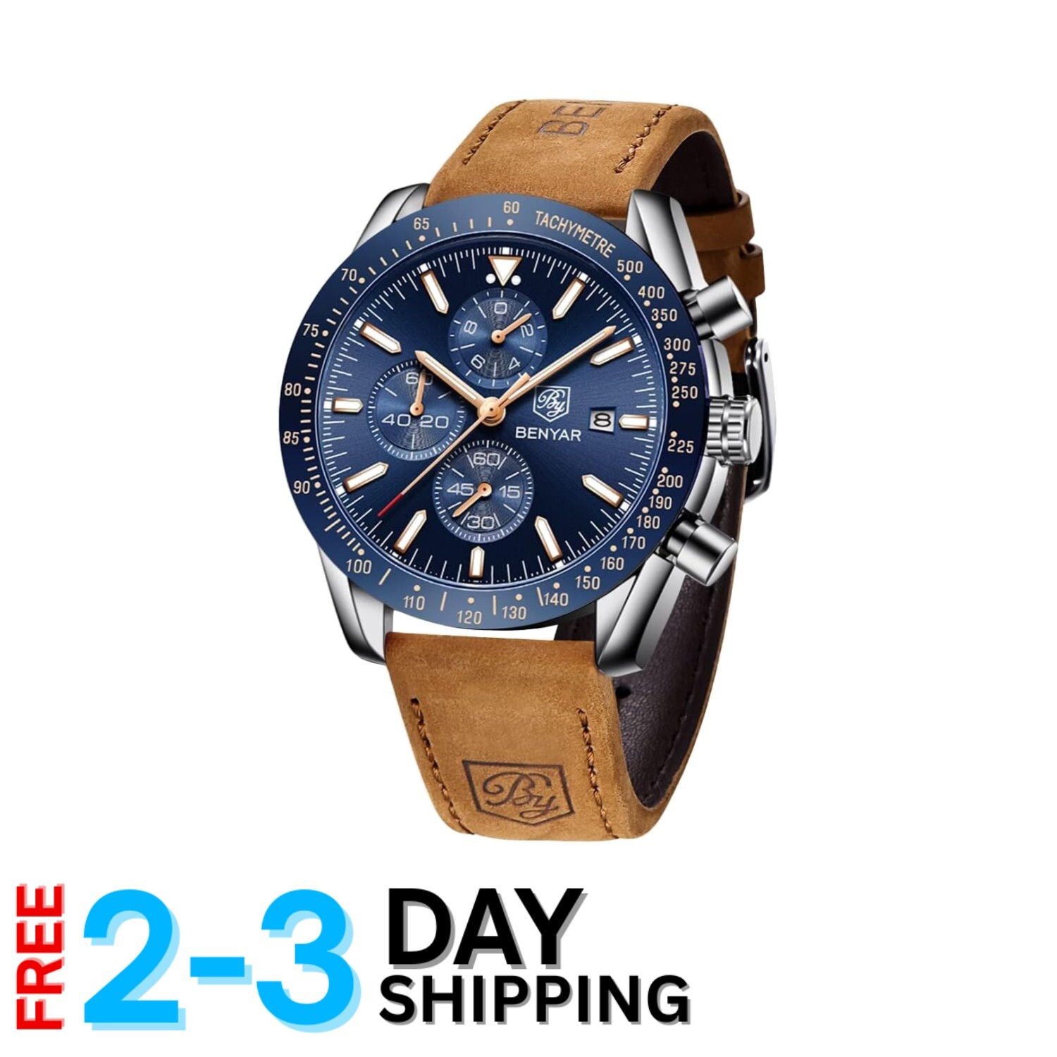 Benyar Men’s Stylish Chronograph Watch with Leather Strap – Timeless Elegance