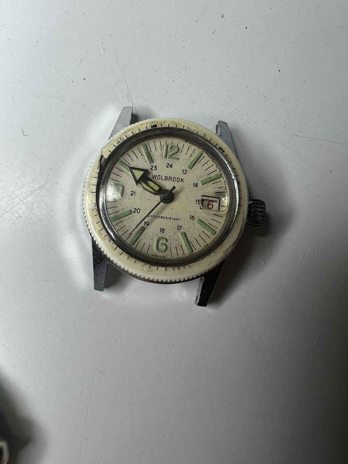 VTG WOLBROOK Divers Watch w/Date SHOCK RESISTANT WRISTWATCH France ( Read )