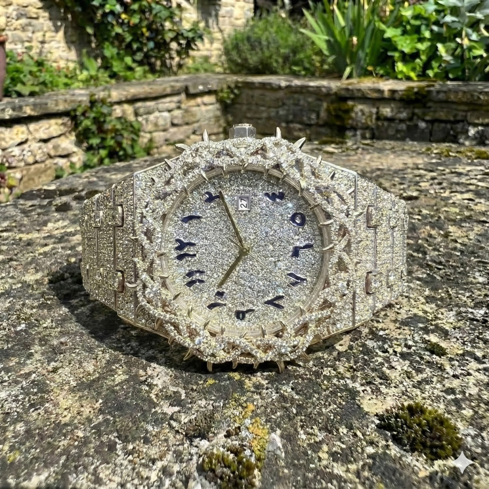 Mens Iced Out Watch Silver Arabic Dial CZ Diamond Hip Hop Bling New w/ BoxMens I