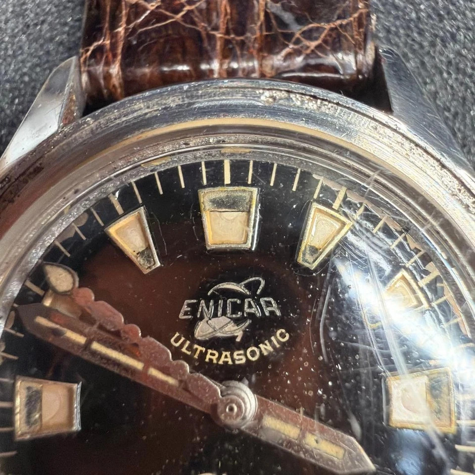 Used working Enicar Sherpa Diver 600 Automatic Black 40mm Junk Vintage from JPN