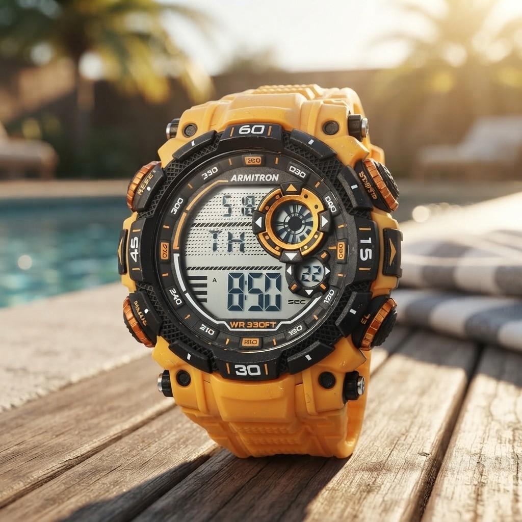 Stylish Men’s Digital Chronograph Sports Watch – Yellow Resin Strap 40/8397