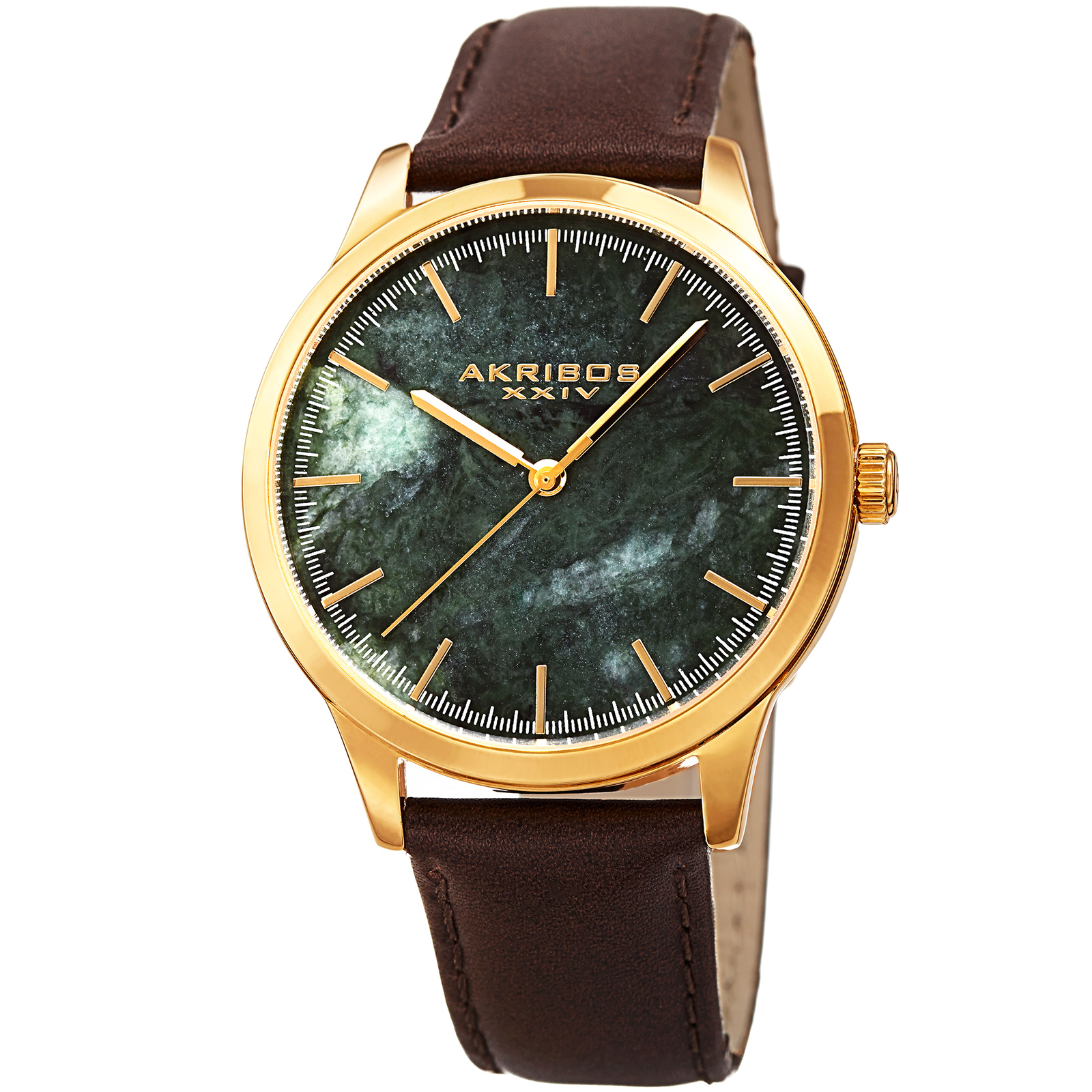 Men’s Akribos XXIV AK937BRGN Genuine Green Marble Stone Leather Strap Watch