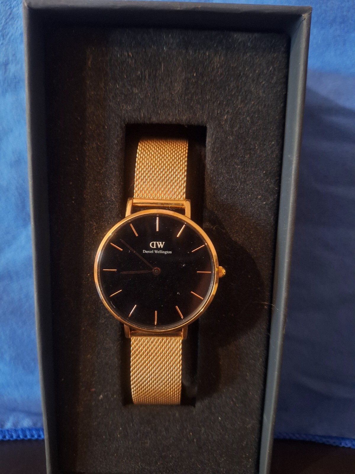 Daniel Wellington Petite Pressed Melrose Black Rose Gold Ladies Watch
