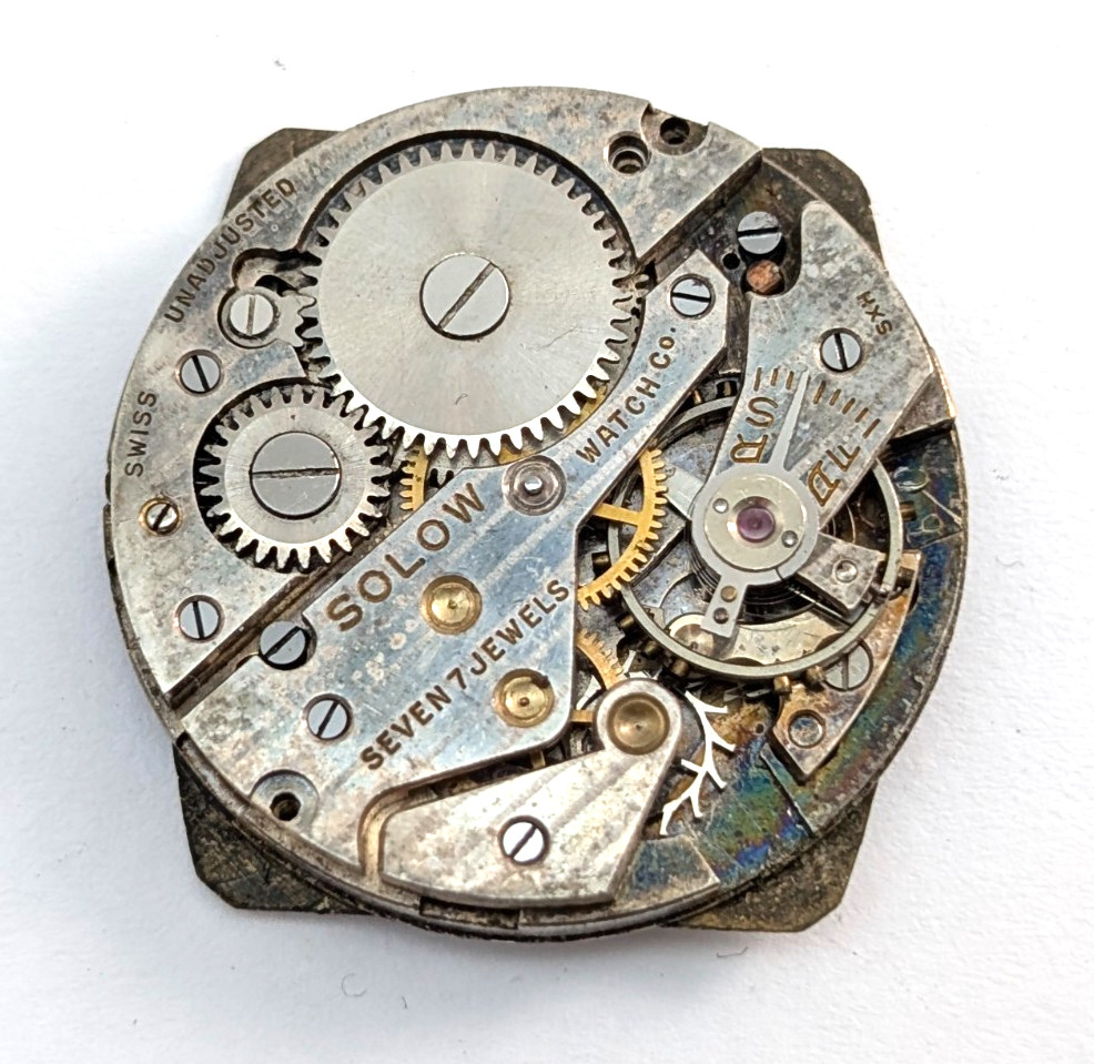 Vintage LENOX Solow Watch Co 7j Mens 26mm Swiss Mechanical Movement PARTS REPAIR