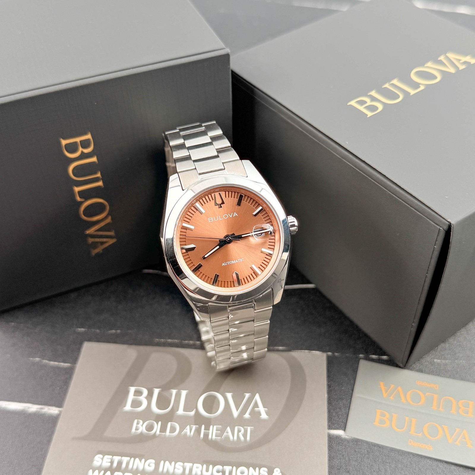 Bulova 96B470 Men’s Surveyor Automatic Brown Dial Stainless Steel Watch 39mm