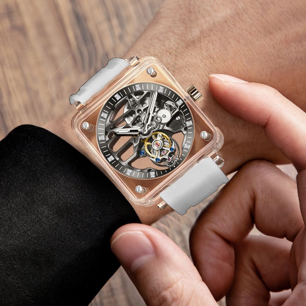 Aesop Sapphire Crystal Case Tourbillon Mechanical Man Watch Luxury Hollow 7058A