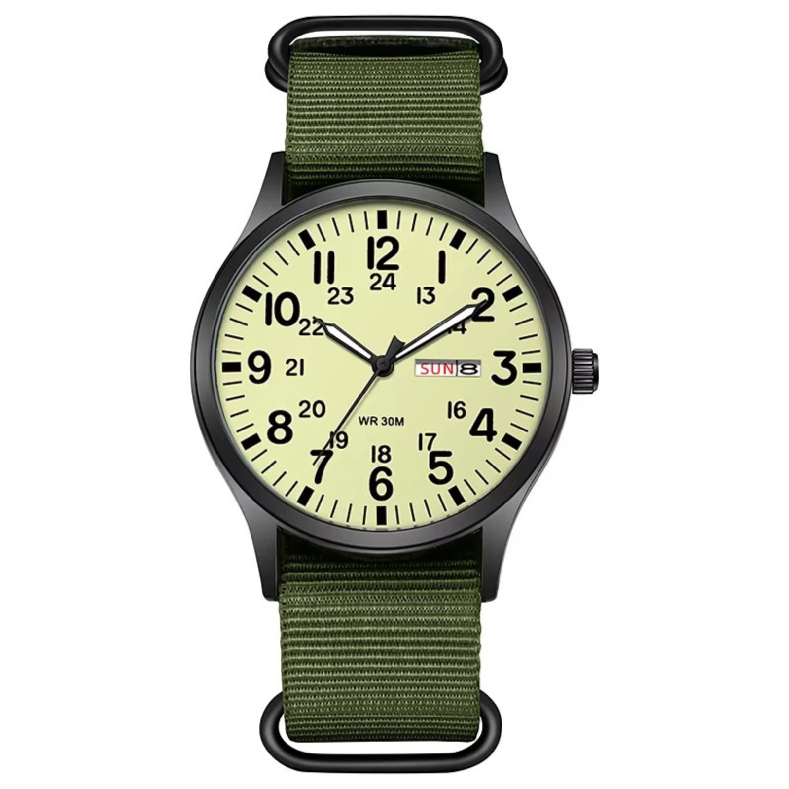 Durable Field Watch Easy Read Dial 24H Display Nylon Strap Quartz Movement