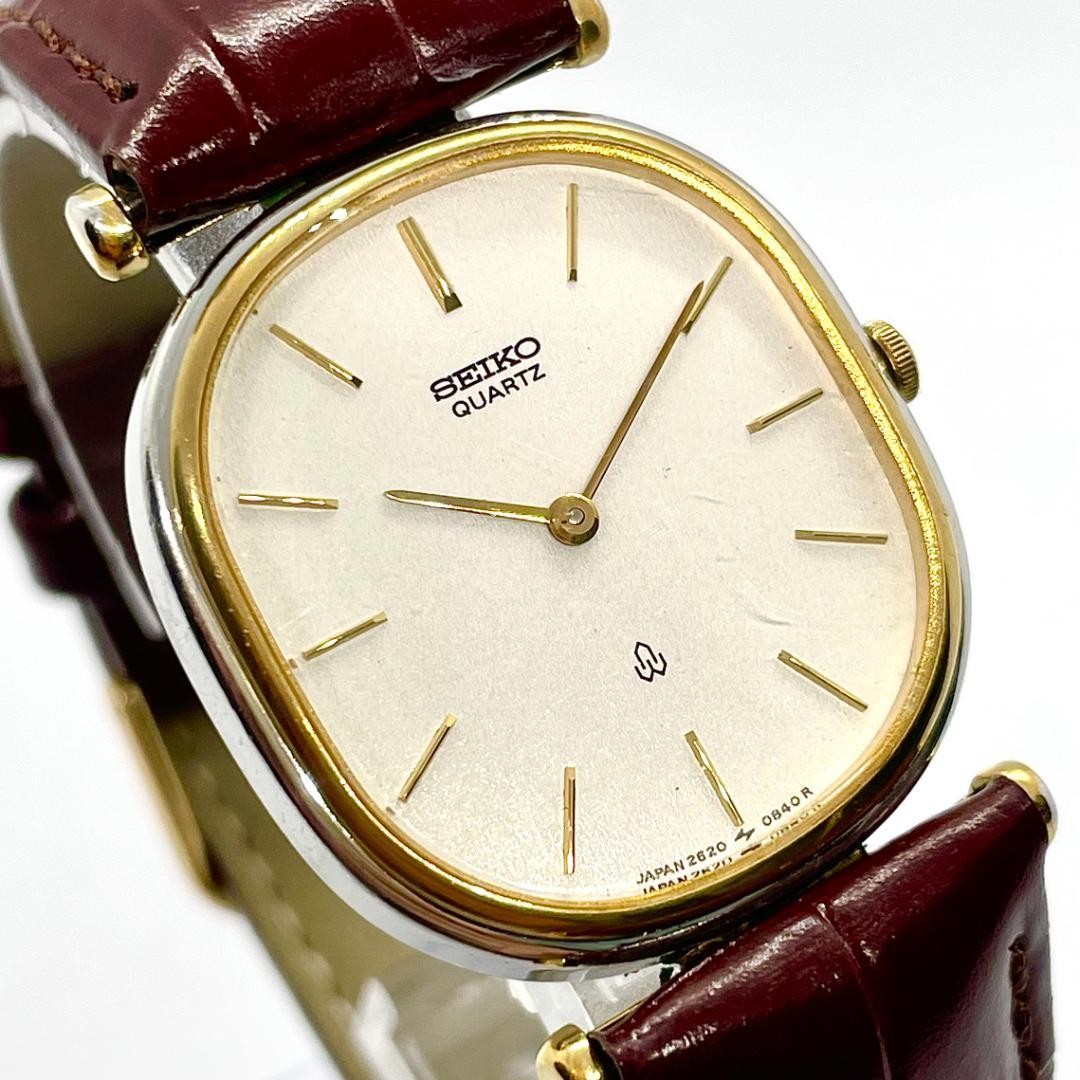 Seiko Rectangle Tank Gold 2620-5470 Quartz Watch Japan 071059