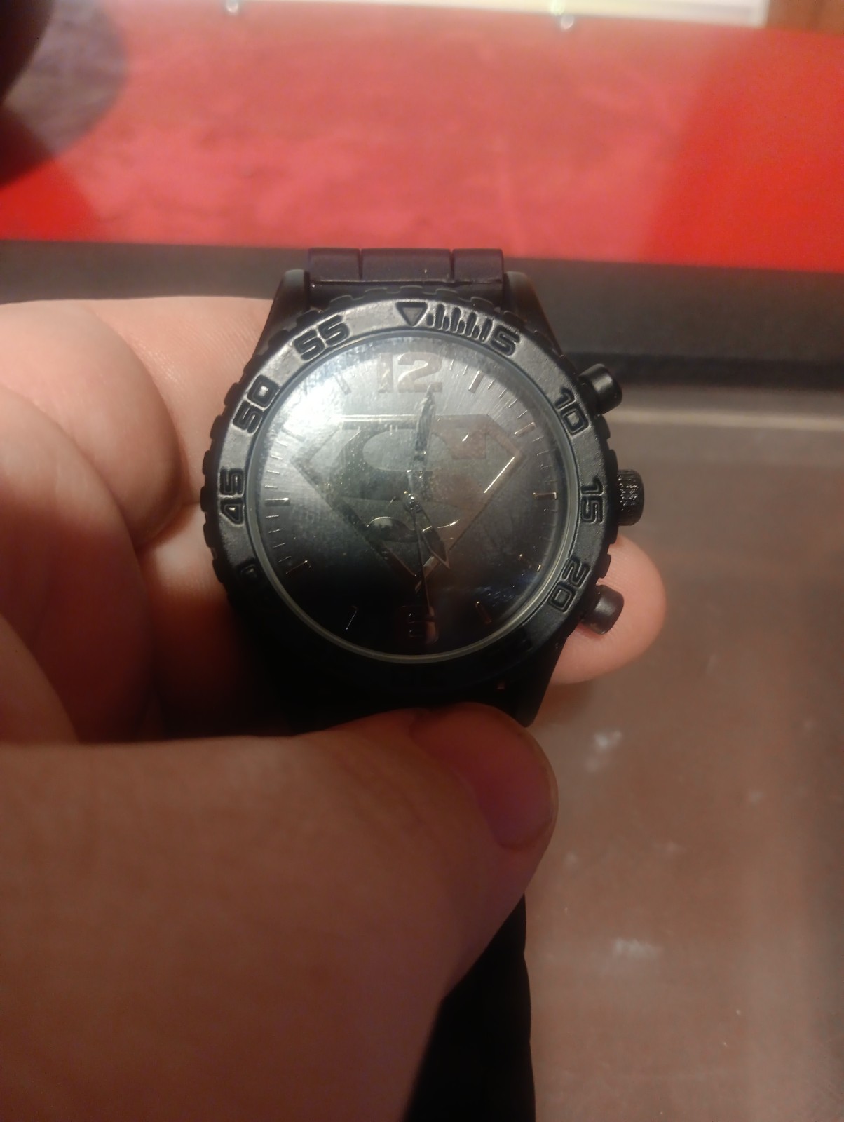 Accutime DC Comics Superman Watch Black SR626SW*Untested*, Notworking, As Is!