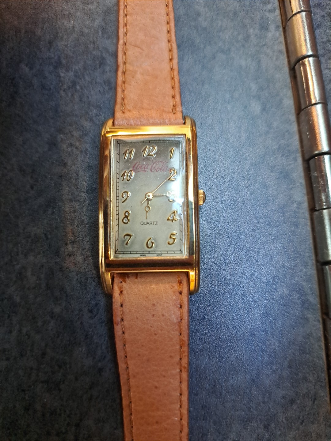 Vintage Coca Cola Watch – Gold Tone Case, Brown Leather Strap WORKS