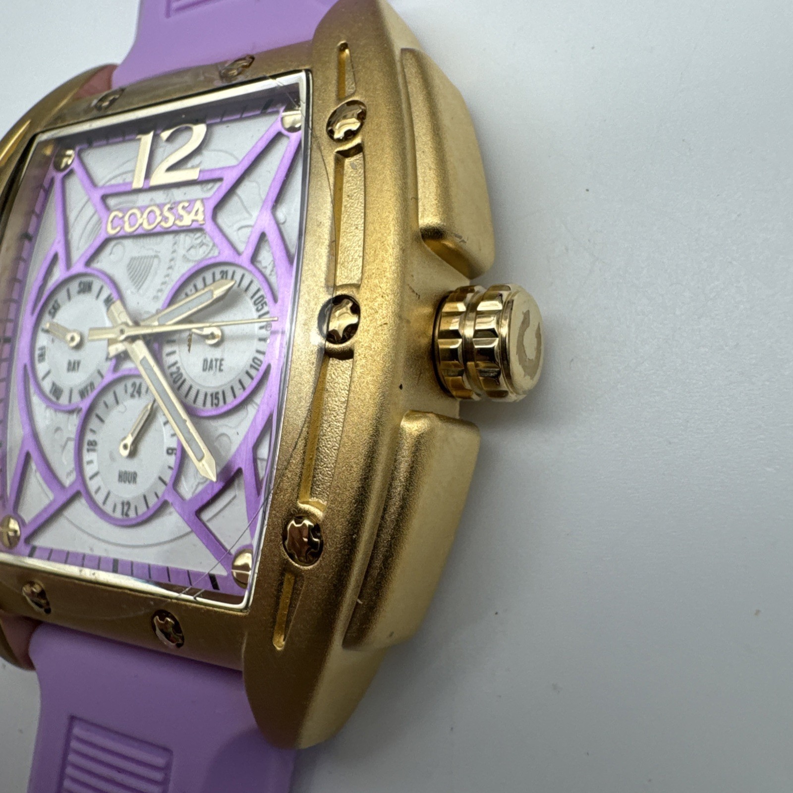 COOSSA ORIGINAL Special Edition Mens Tonneau 46MM Case Gold/Purple Tone Day Date
