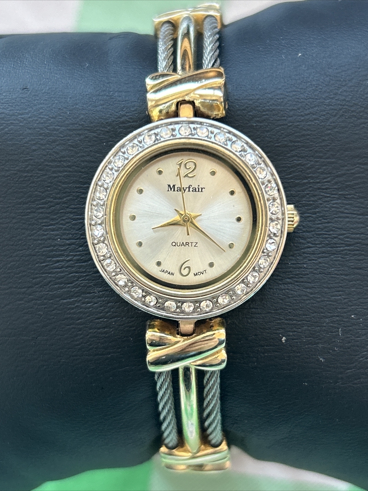 Mayfair Gold And Silver Tone Rhinestone Bezel Women’s Quartz Watch