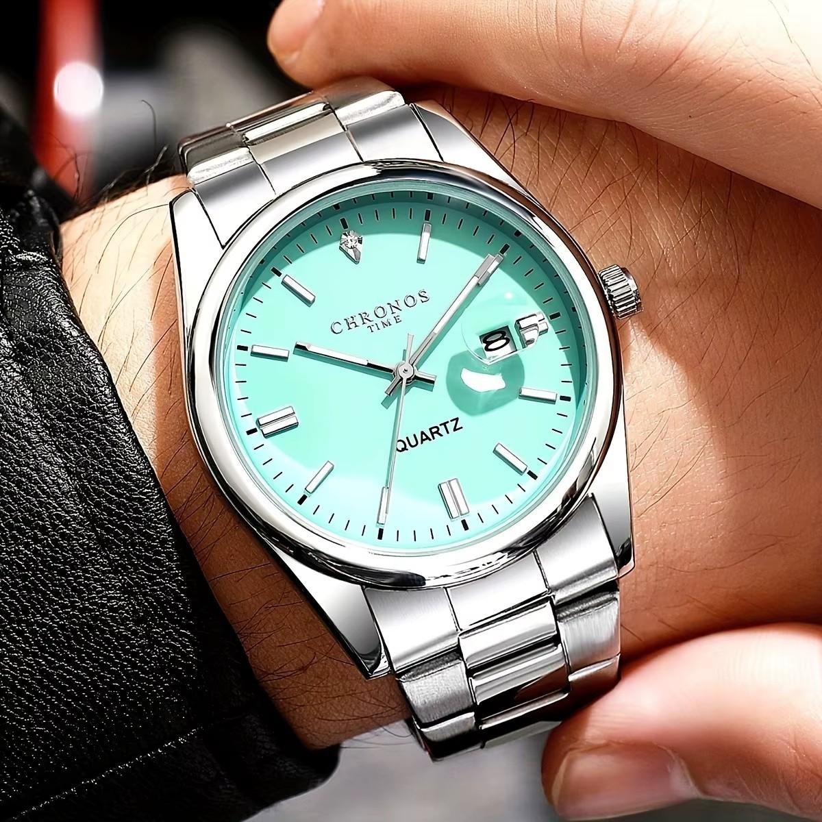 42MM CHRONOS Quartz Luxury Men’s Watch Stainless Steel Waterproof Luminous NEW