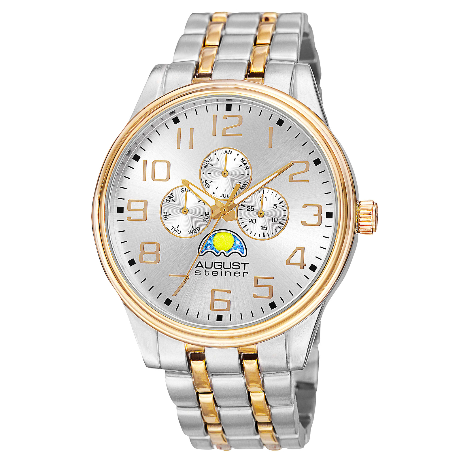New Men’s August Steiner AS8174TTG AM/PM Calander Indicator Two-tone Watch