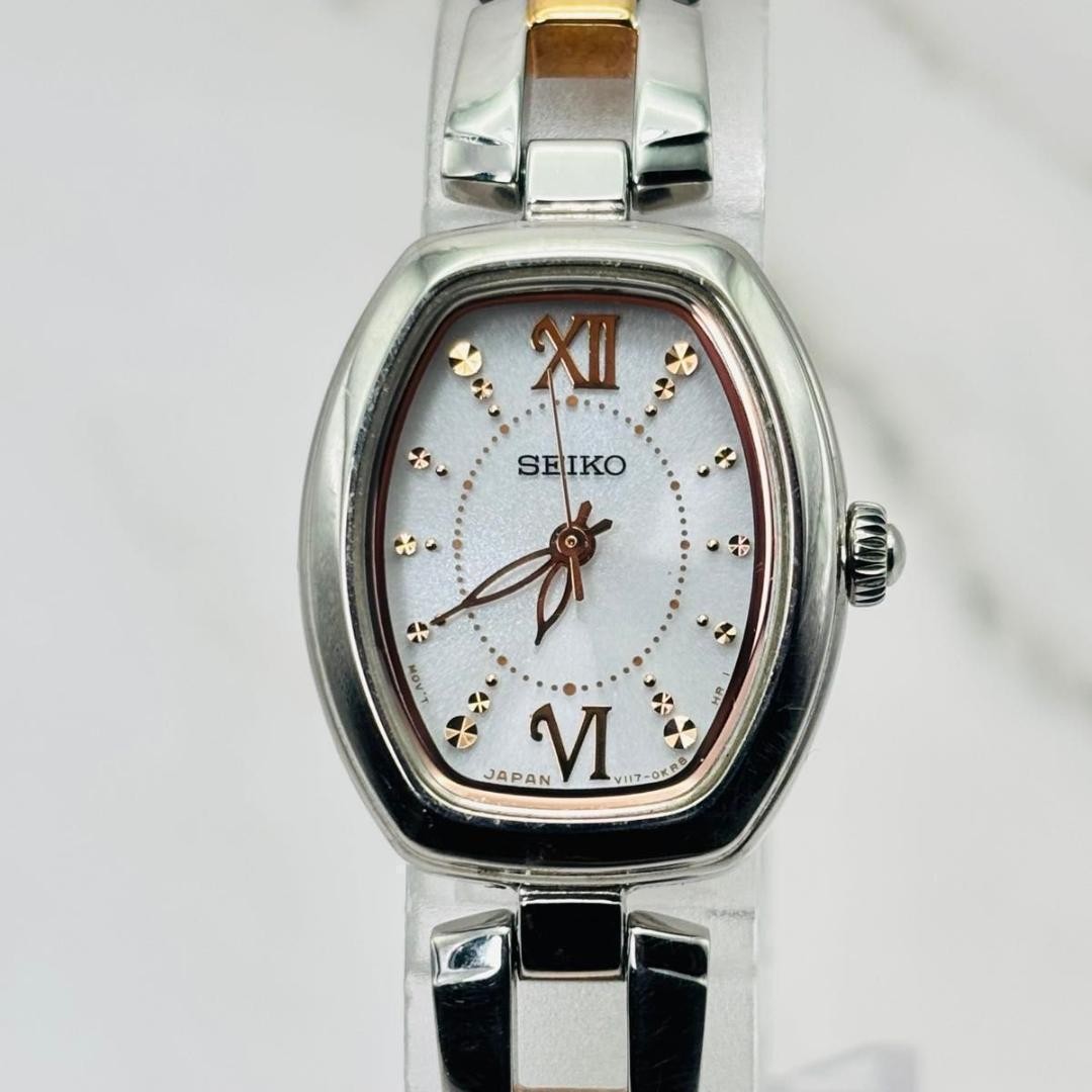 Working SEIKO solar tonneau shaped pink gold ladies’ wristwatch work