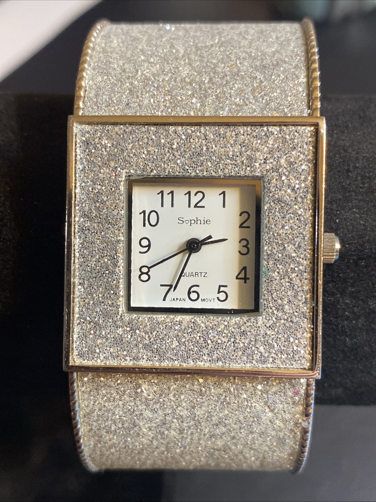 Sophie Silver Glitter Wristwatch—w/ Rigid Metal Bracelet Band New Battery