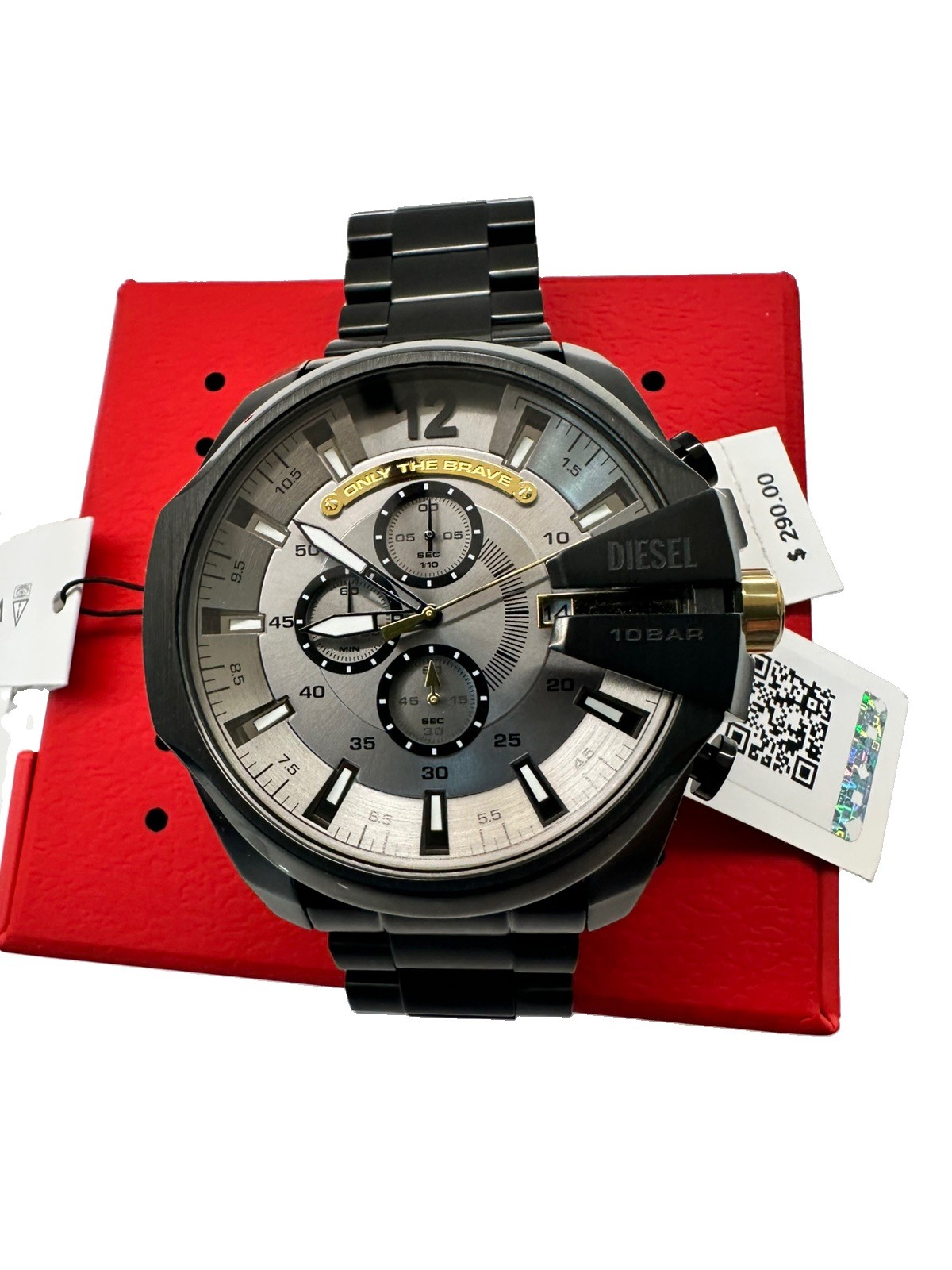 DIESEL DZ4479 MEGA CHIEF BLACK STAINLESS STEEL CHRONOGRAPH WATCH. Rare!
