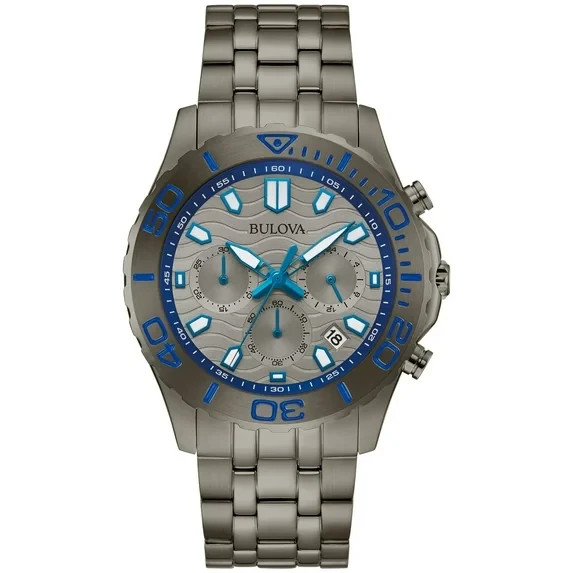 Bulova Men’s Sport Chronograph Gray Blue Quartz Watch 42MM 98B434