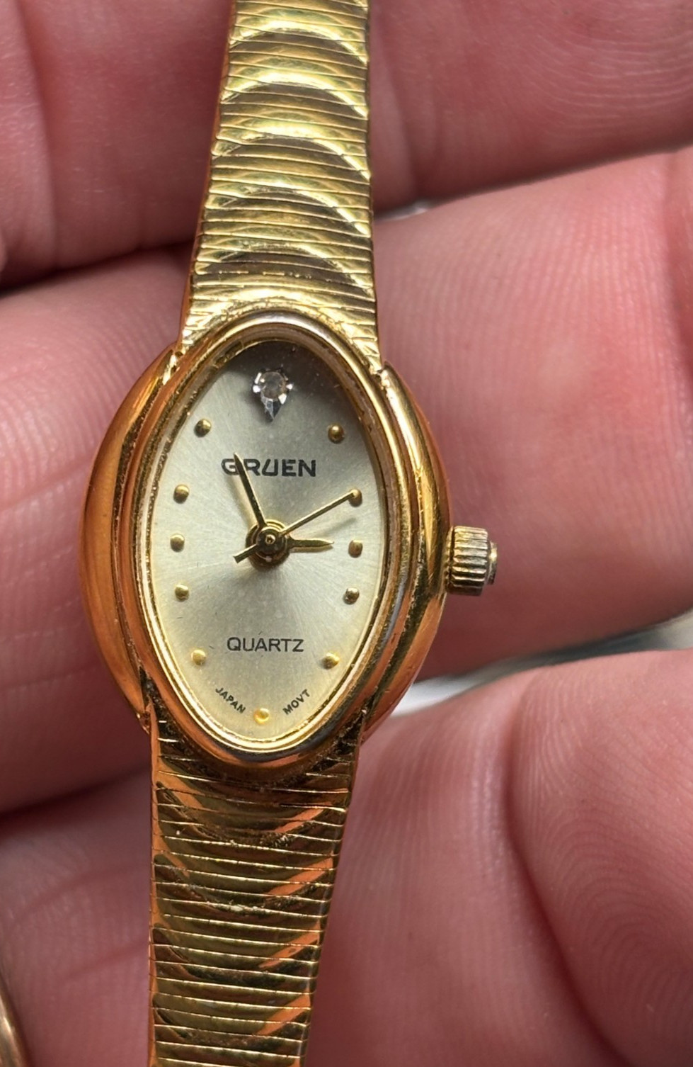 Vtg 16mm gold tone GRUEN GR5122 ladies Watch Evening Dress NEW BATTERY WORKING