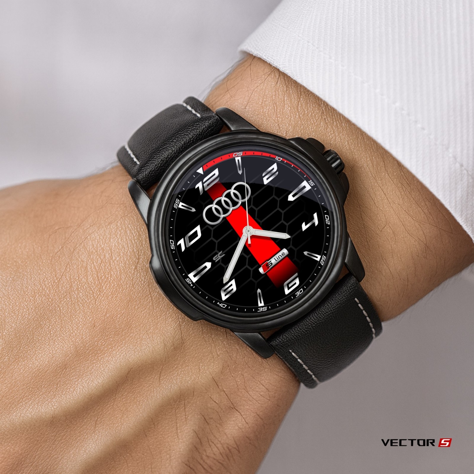Audi Sport Heritage Stripe Black & Red Fan Art Quartz Wrist Watch RS