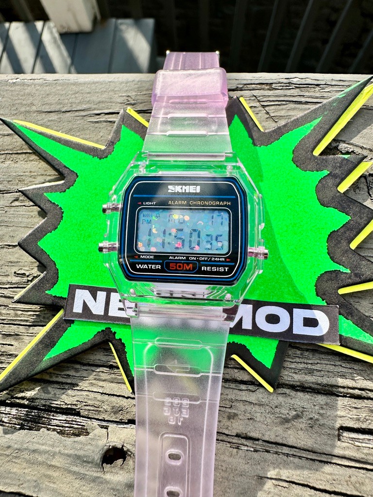 Purple Holo Watch – Rainbow Holographic Glitter Dots – Clear SKMEI Digital Watch