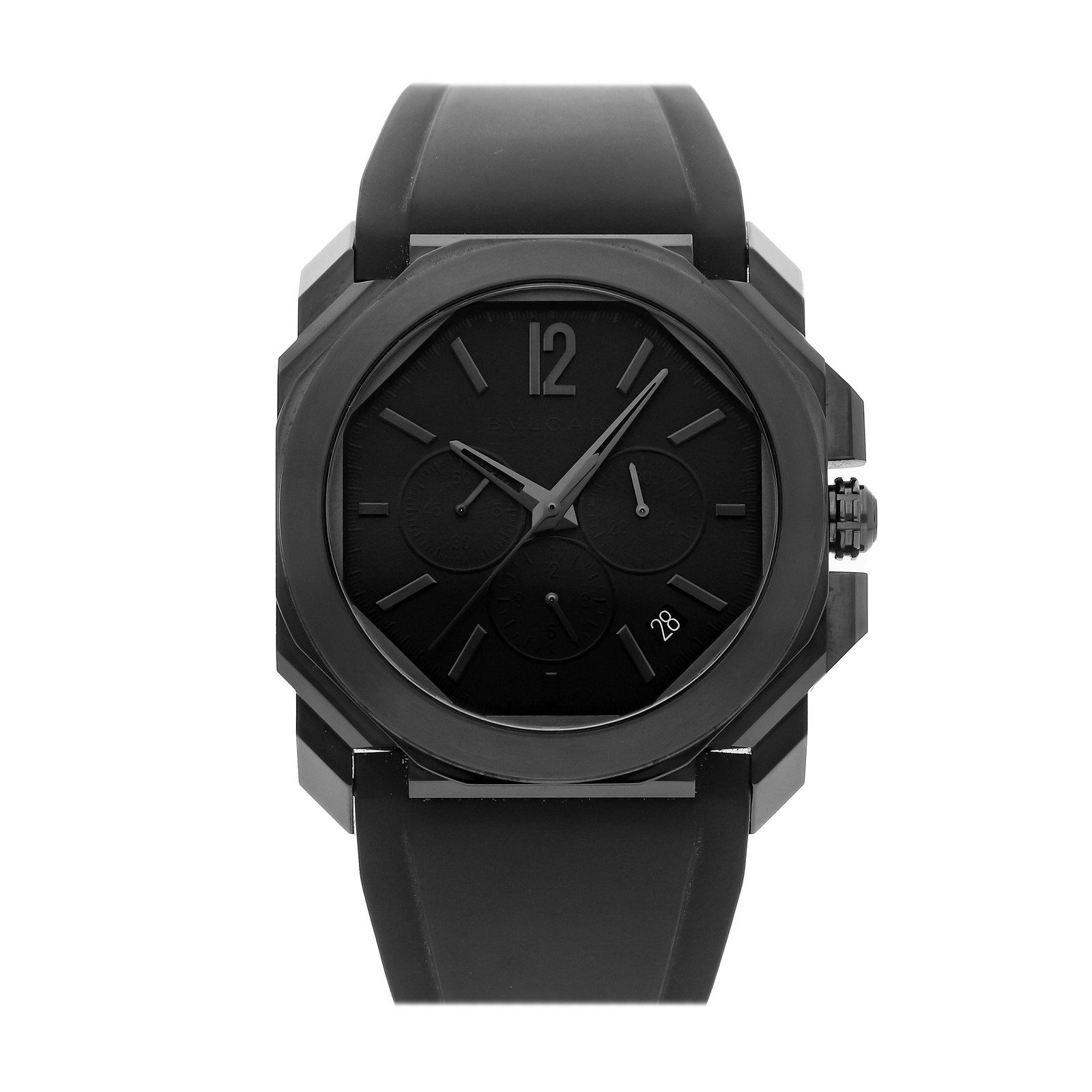 Bvlgari Octo Chrono Black DLC Coated Steel Auto Watch 41mm Rubber Strap 103027